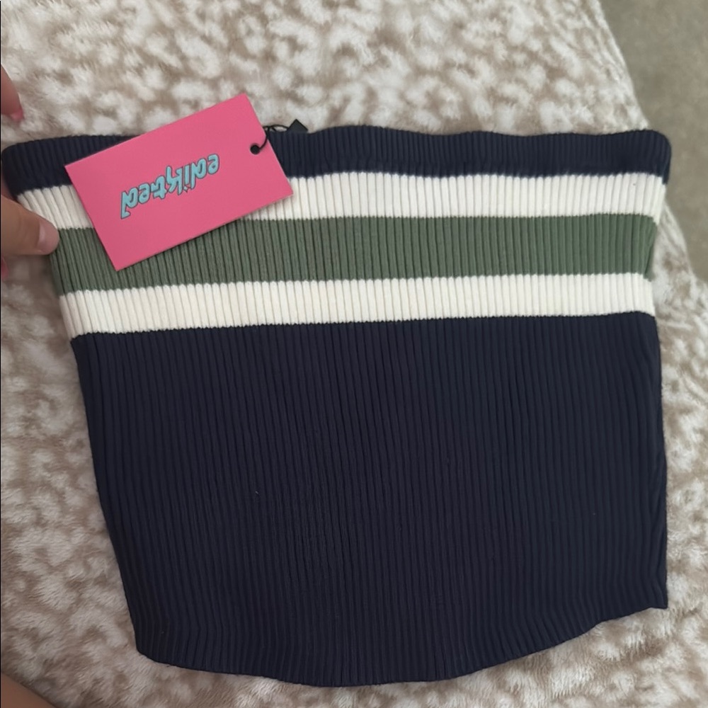Edikted Navy, White, and Green Striped Tube Top